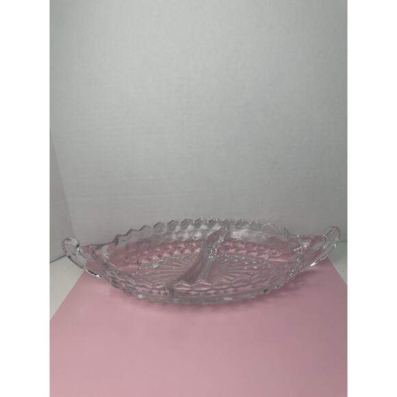 Vintage Fostoria American Clear 2 Part Double Handle Relish Dish 12” Long Heavy - Picture 1 of 6